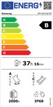 Energielabel B, batterijduur 37 uur 16 minuten, valbestendig, IP68.