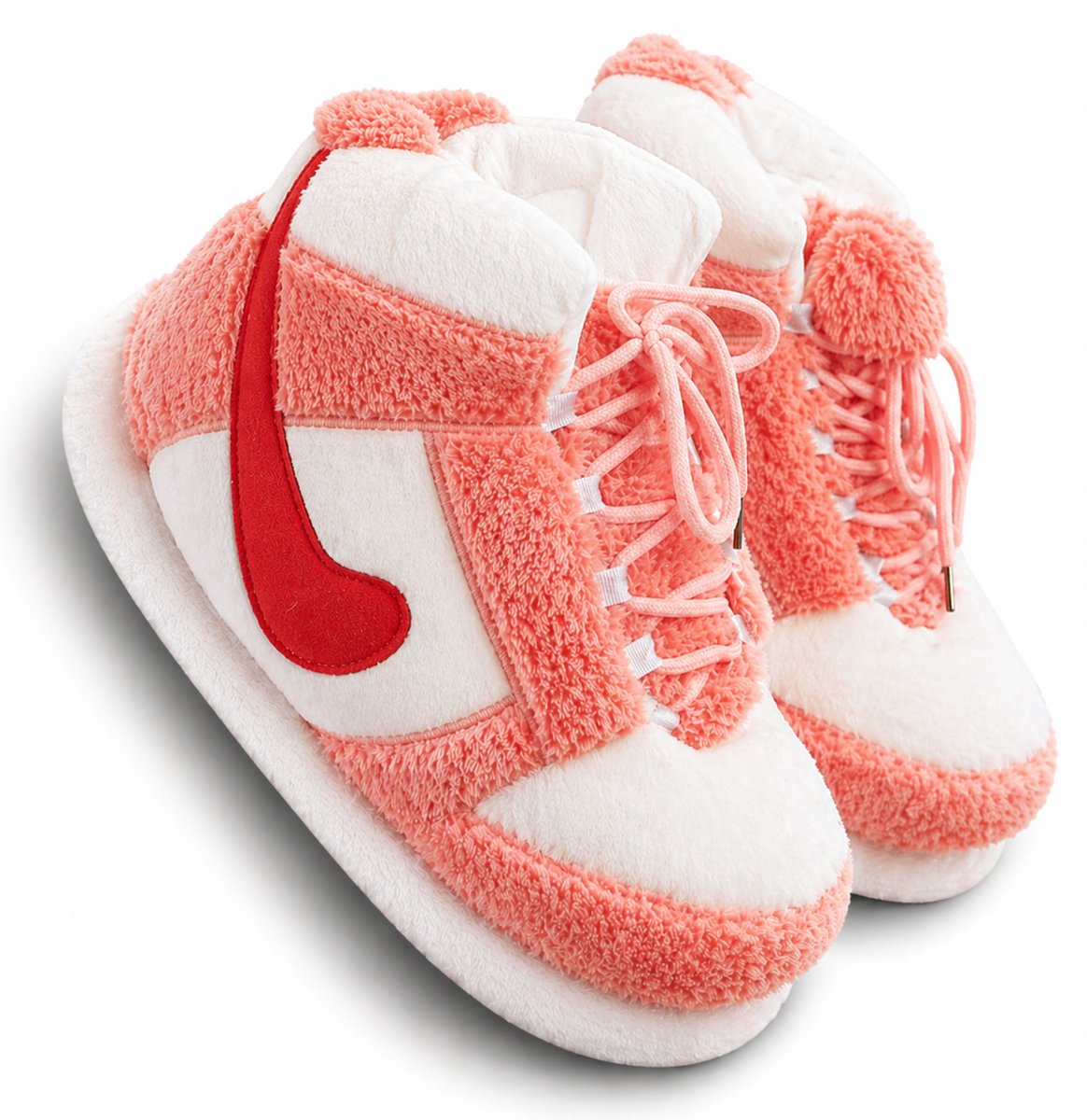 Caimco Sneaker Sloffen – Roze/Wit – Unisex Pantoffels in Sneaker Design – One Size (Maat 36-45) – Warme Pluche Huispantoffels voor Dames & Heren – Comfortabele Cozy Slippers