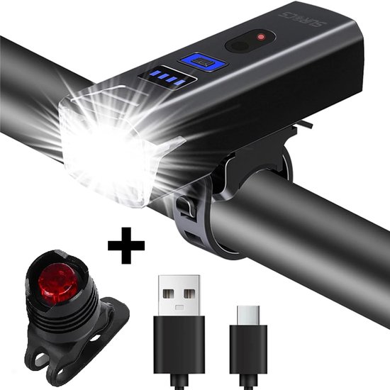 USB oplaadbare fietsverlichting set 1000 lumen met nacht sensor, voorlicht en achterlicht, waterdicht IPX5