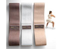 Ryce® Weerstandsbanden Set Inclusief Draagtas - 3 Delig - Resistance Band - Fitness Elastiek - Booty - Extra Sterk - Beige