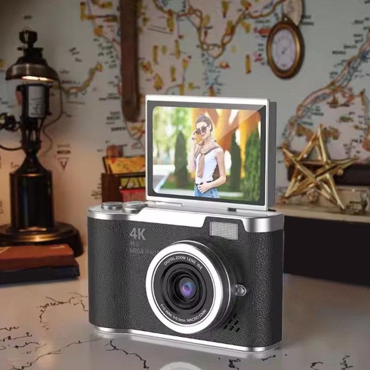 4K Digitale Camera voor Foto's – 48 MP met Kantelbaar Scherm, Draagbare Retrocamera met Kantelbaar Scherm, Selfiecamera met 8x Zoom, Vlogcamera – Camera voor Kinderen en Volwassenen, Compacte Retrocamera voor Buitengebruik (Roze, 1 Set) thumbnail 5