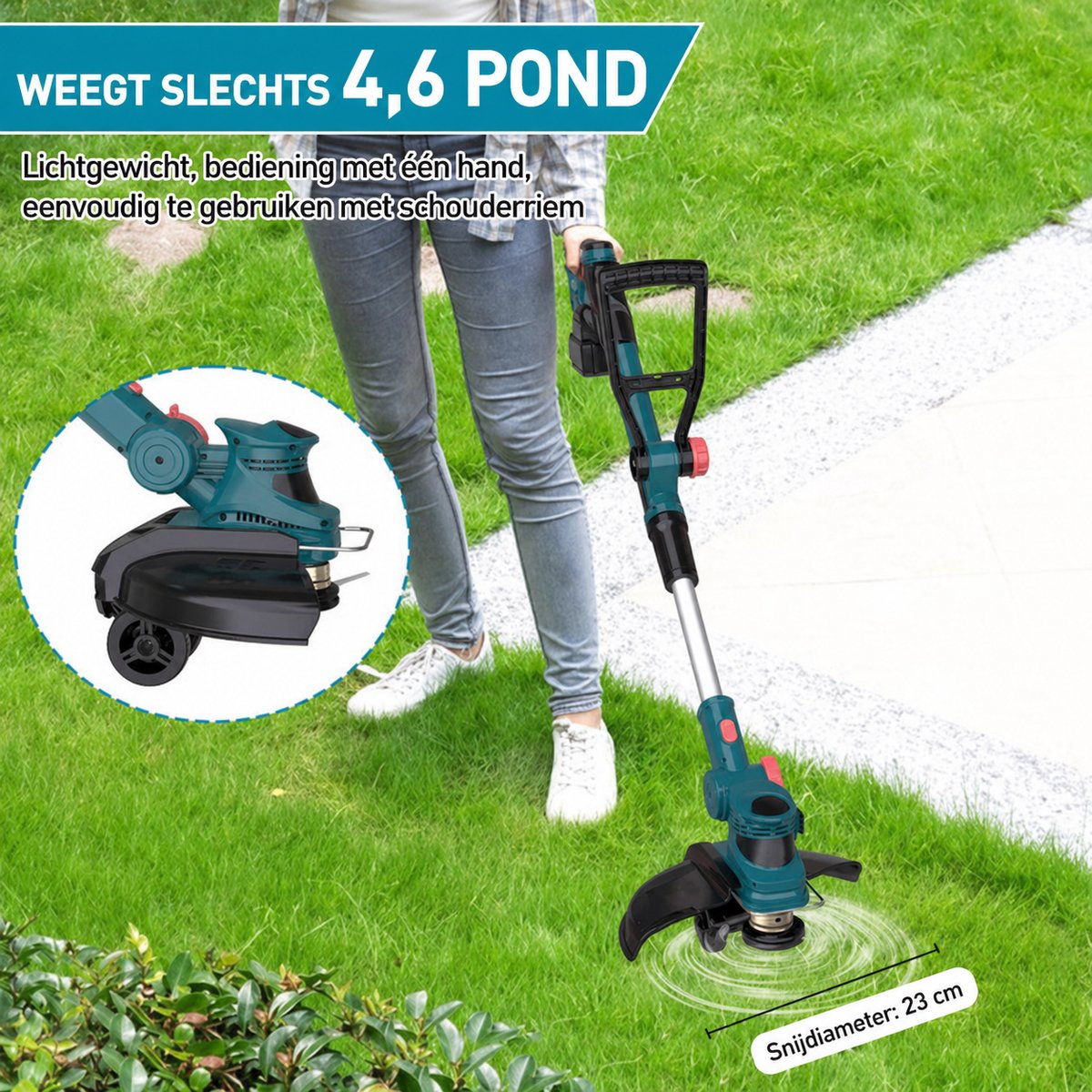 750W Elektrische Grastrimmer (Zonder Accu & Oplader) - Accu Grasmaaier met Onkruidborstel - Trimmer Compatibel met 18V Makita Accu's - 5-in-1 Borstelloze Onkruidverwijderaar met Onkruidborstel en Staalborstel – foto 7