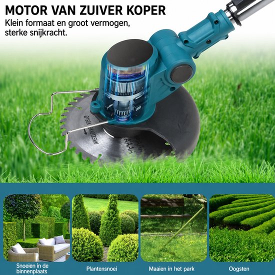 Bosmaaier - Grastrimmer - Bosmaaiers - Bosmaaier accu - MET 2 ACCU'S -3 Verschillende snijbladen - Gehele set - Grasmaaier - Draagbare Elektrisch Grasmaaiers - 12cm Cutting Diameter - Zwart, voor Tuin van Bosmaaier. — afbeelding 5