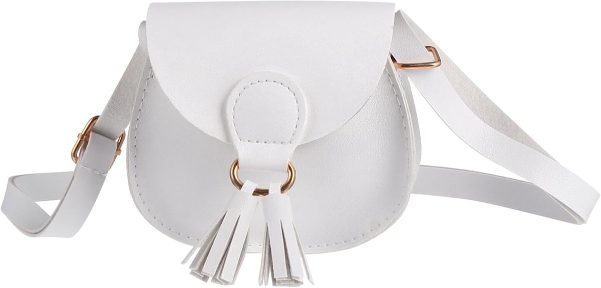 JeiibrZui Kinder Schoudertas Mini Met Kwastjes - 13x11 Cm - 1 Stuks - Wit - Leuke Crossbody Tas Voor Meisjes - Ideaal Voor Feestjes En Uitjes