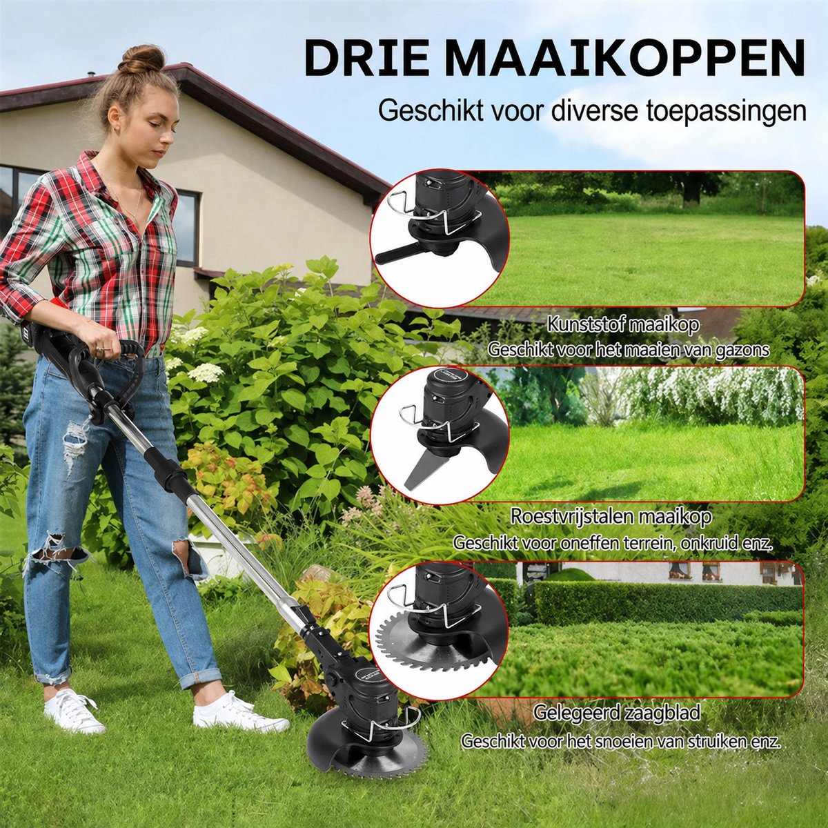 Traumheim Accu Grastrimmer met 2× 2000mAh Accu's en Oplader - met 55 Stuks Kunststof Messen - Elektrisch Grasmaaier - Bosmaaier - Accu Grasmaaier & 3-in-1 Trimmer - voor Tuin en Gazon -Verstelbaar – foto 7