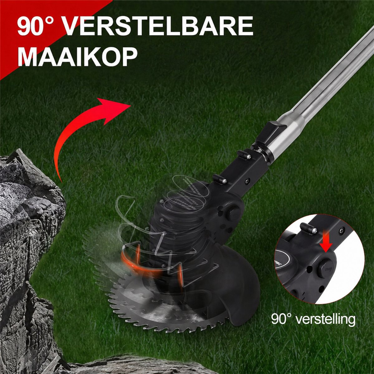 Traumheim Accu Grastrimmer met 2× 2000mAh Accu's en Oplader - met 55 Stuks Kunststof Messen - Elektrisch Grasmaaier - Bosmaaier - Accu Grasmaaier & 3-in-1 Trimmer - voor Tuin en Gazon -Verstelbaar – foto 6