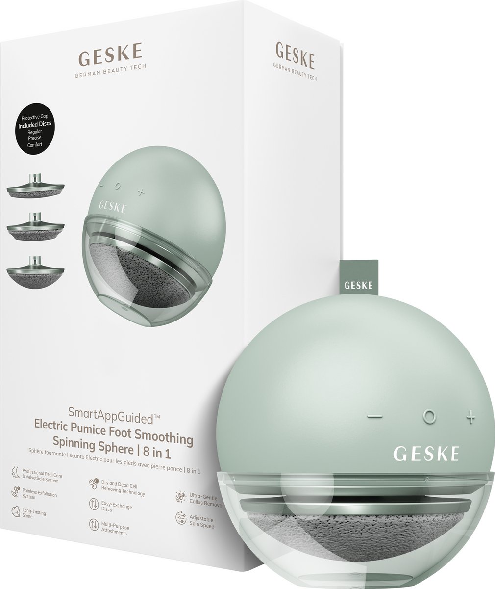 GESKE Electric Pumice Foot Smoothing Spinning Sphere | 8 in 1 | Elektrische Voetvijl & Exfoliator | 3 Puimsteenopzetstukken | Voor Gladde Voeten | Geavanceerde Eeltverwijdering
