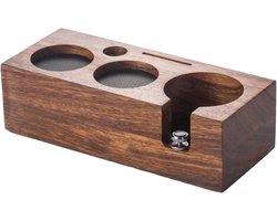 Anti-slip houten koffiestamperhouder - voedselveilige walnoothouten koffiestamper met drie gaten - 58 mm