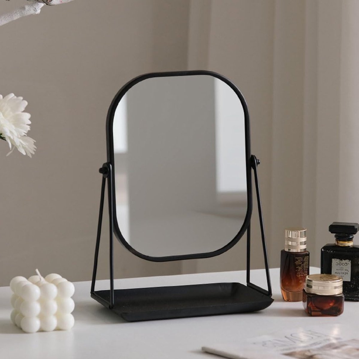 Stijlvolle Makeup Spiegel met Opbergvak voor Bureau of Badkamer - Vrijstaand en Praktisch voor Elke Ruimte