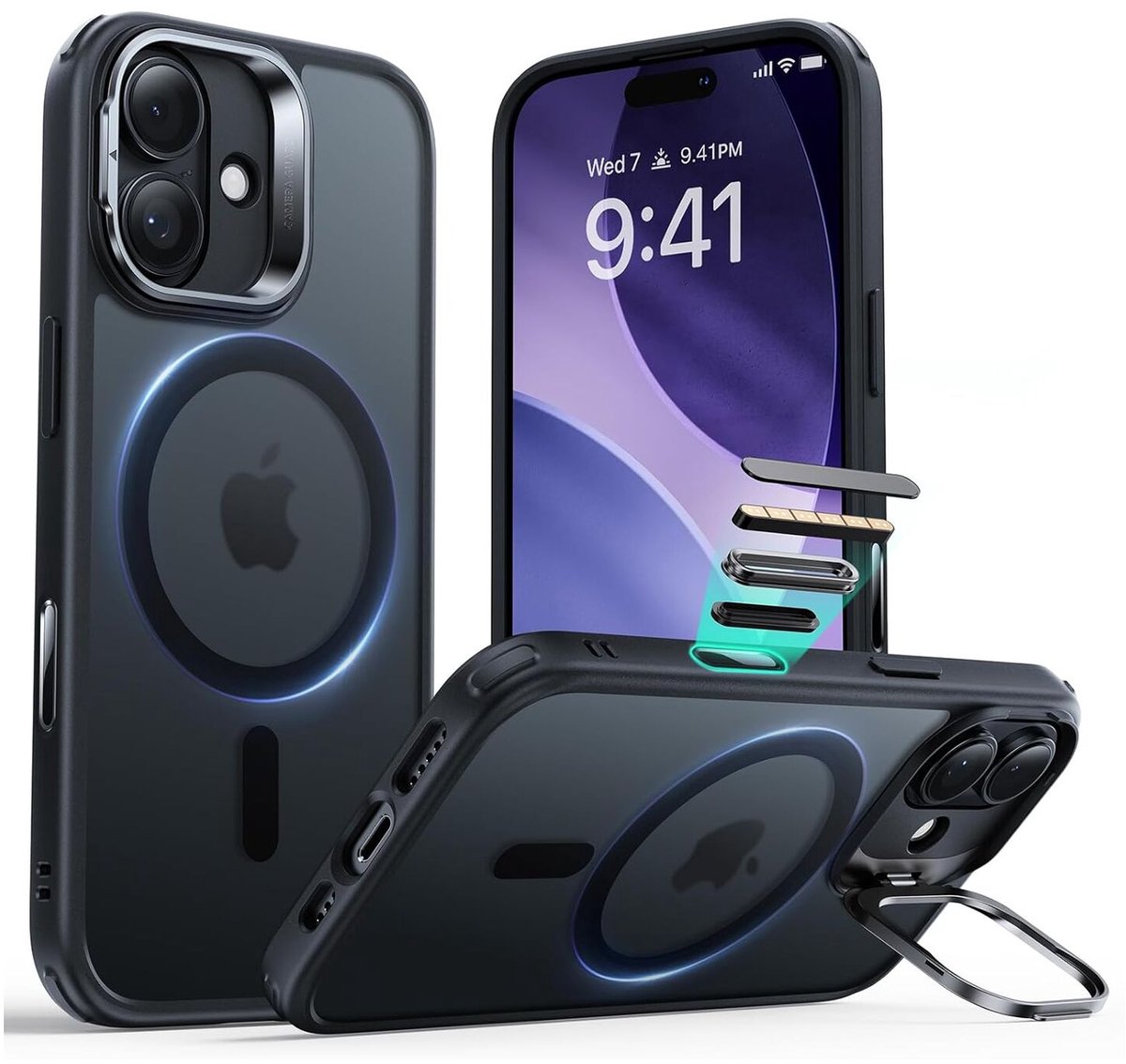 ESR Hoesje Geschikt voor iPhone 17 - Classic Hybrid HaloLock Stand - Compatibel met MagSafe & Qi2 - Back Cover met Standaard - Camera Kickstand - Camera Control - Frosted Zwart