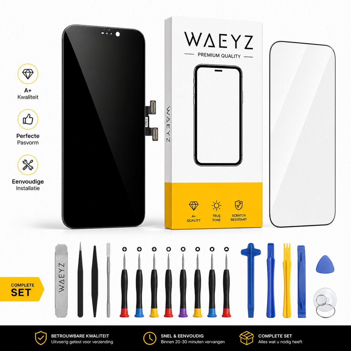 Compatible iPhone 17 Scherm A+ Incell LCD – Complete Set voor vervangen Scherm Reparatiemet Gereedschap + Screenprotector – Geschikt voor A3081 A3292 A3293 A3294 – WAEYZ