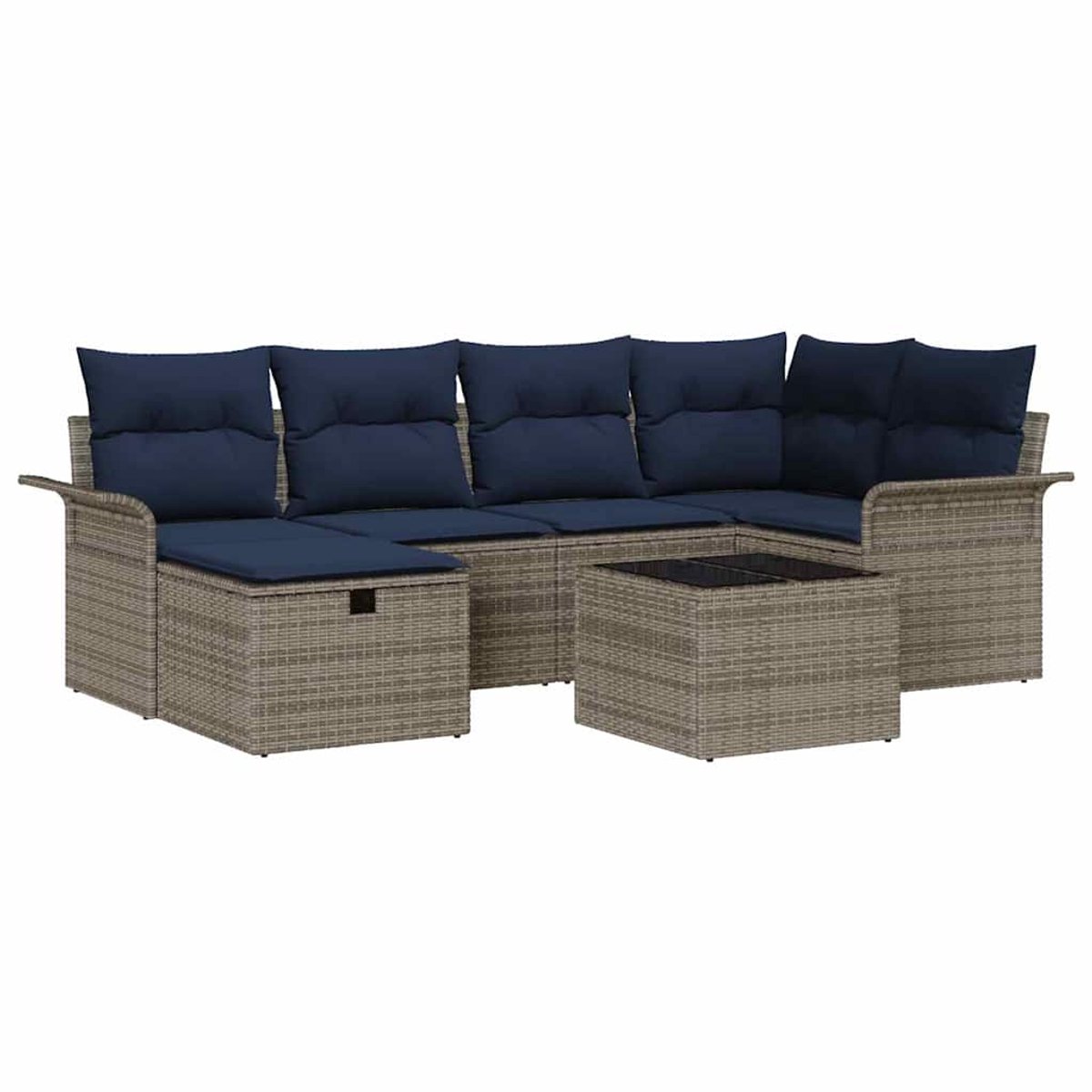 vidaXL - Tuinbank - Set - met - kussen - met - opslag - 7 - pcs - Grijs - Poly - rattan