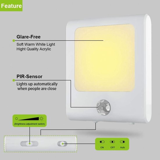 Plug In Motion Sensor Light - Motion Activated Night Light - Dimbare Helderheid - Warm Wit Led - Voor Hal Trap Keuken - 2 Stuks — afbeelding 5