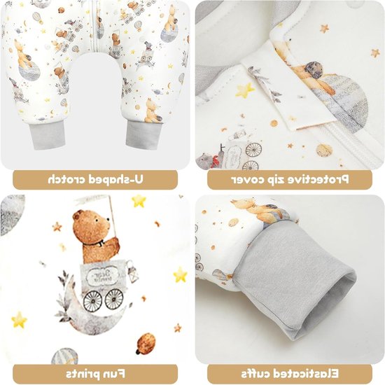 Warme Slaapzak met Voeten voor Kinderen, 3.5 Tog, Geschikt voor Winter, Dikke Slaapzak met Verwijderbare Katoenen Mouwen, Ideaal voor Baby's en Peuters, Grijs, 80/2-3 Jaar — afbeelding 5