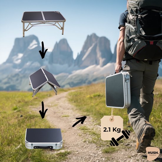 Table de camping HUSH Outdoor - pliable avec poignée - légère - 60 x 40 x 26.5cm