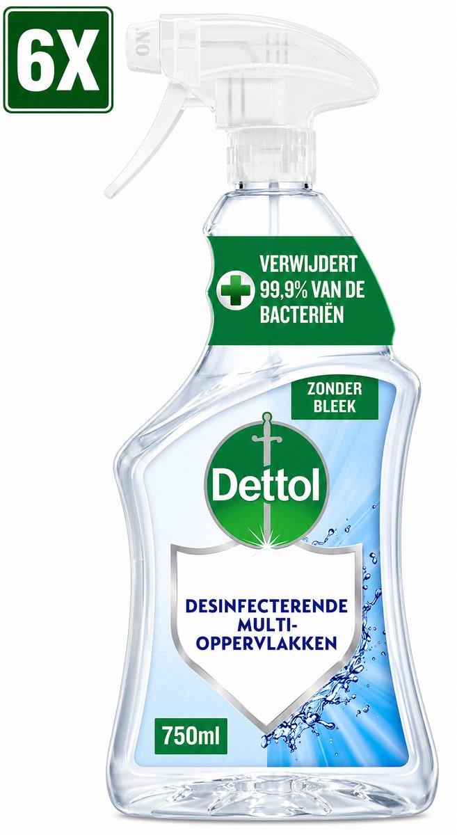 6 x Dettol - Allesreiniger - Spray - Zonder Bleek - Perfecte Hygiëne - 750ml