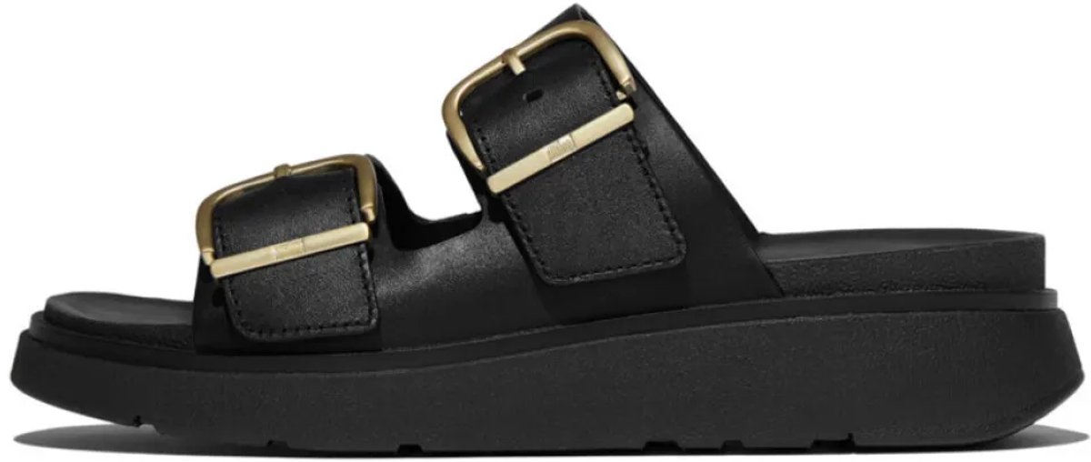 FITFLOP Buckle Two Bar Slides Slippers - Dames - Zwart - Maat 41