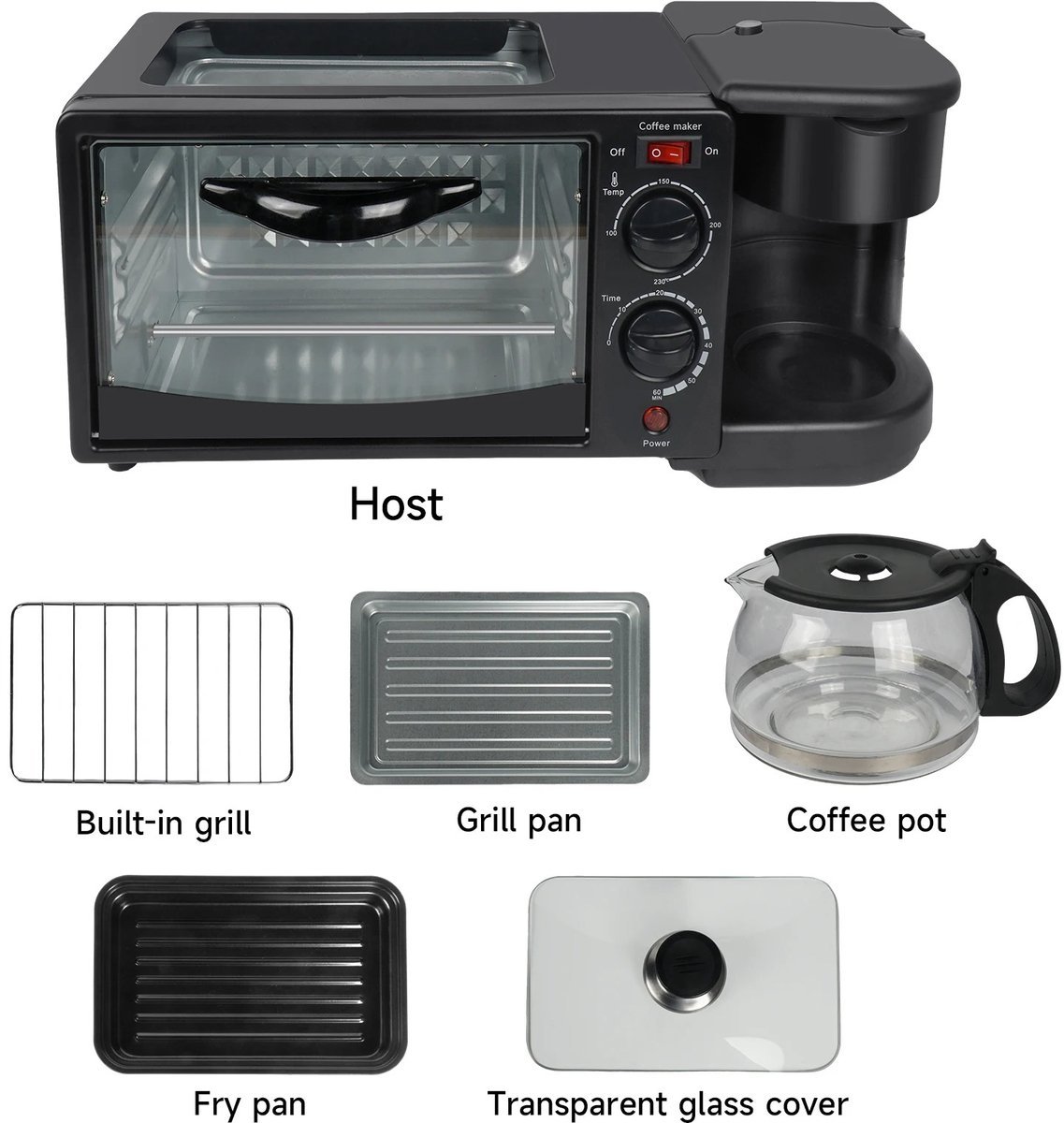 MakkelijkMooi 3-in-1 Kooktoestel - Koffiezetapparaat - Oven & Bak- en Grilplaat - Voor een (Engels) Ontbijt, Brunch of Diner