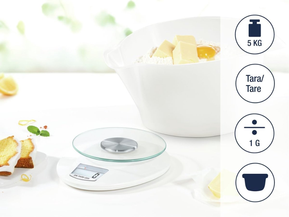 YOR® Keukenweegschaal digitaal met kom - Keukenweegschaal - Keukenweegschaal digitaal - Wit - 19cm x 22cm x 16cm