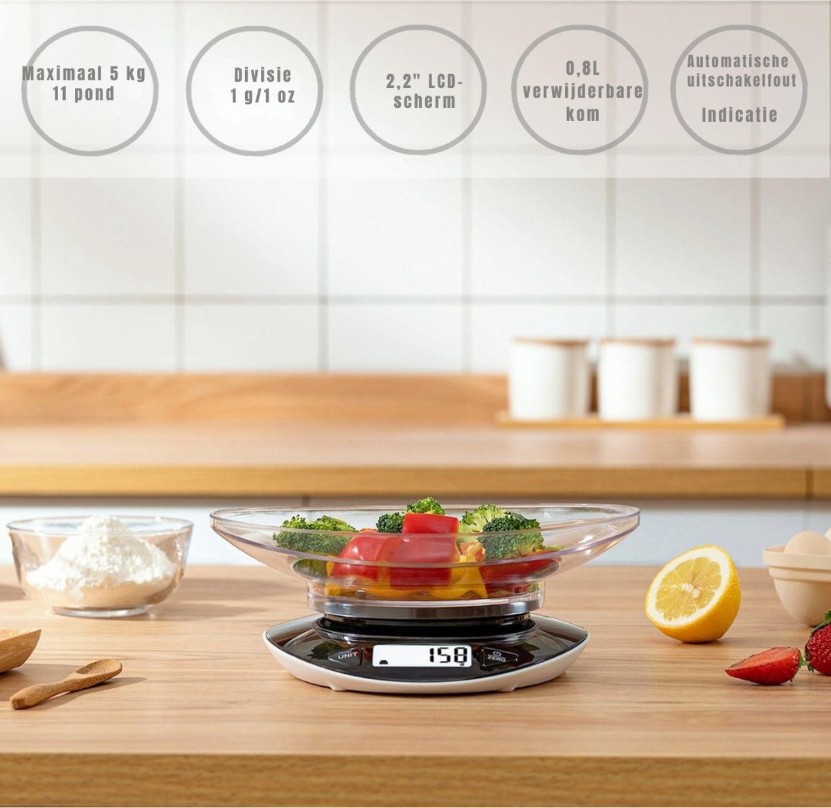 YOR® Keukenweegschaal digitaal met kom - Keukenweegschaal - Keukenweegschaal digitaal - Zwart - 25cm x 19cm x 6cm