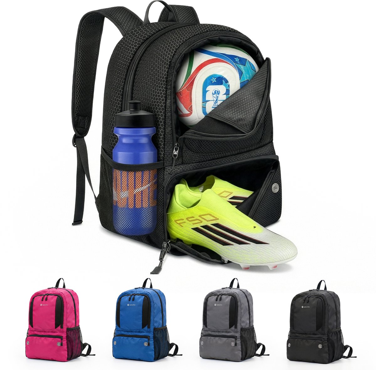 Calivo&Co® Voetbaltas met Schoenenvak – Voetbal Tas Heren, Dames en Kinderen – Voetbaltas met Bodemvak - Voetbaltas Kinderen met Schoenenvak – Voetbaltas voor Jongens en Meisjes - Zwart