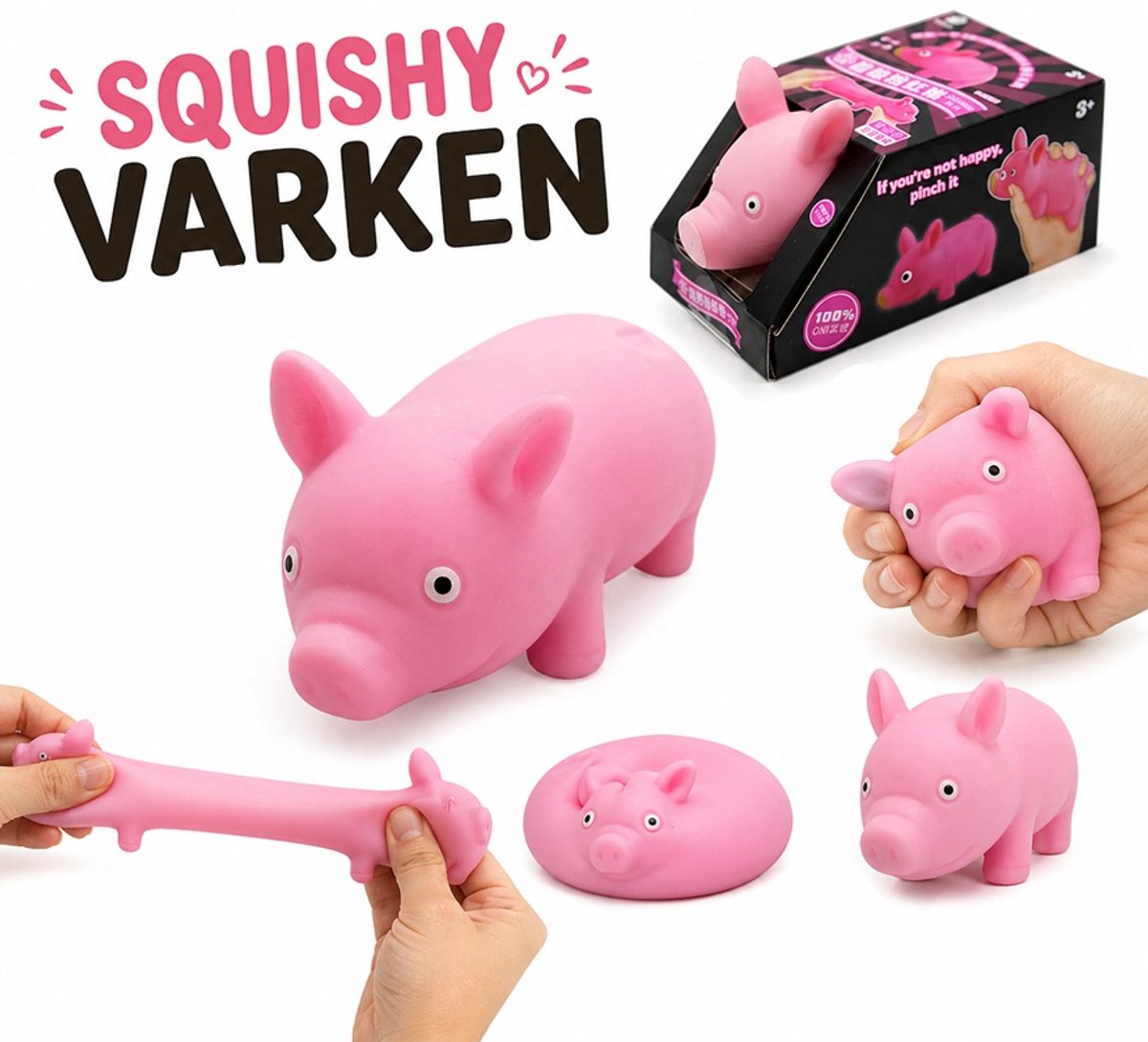 Squishy Stretch varken - 1 exemplaar - Stressbal - Fidget Toys - 8 cm