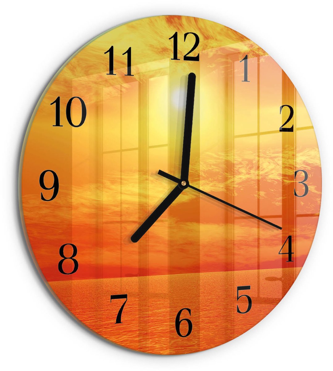 TULUP Wandklok - Zonnig Decoratieve Glazen Klok - 30fi cm - Oranje Glazen Wandklok Design - Zwarte Handen - Ronde Wandklok - Glazen Klok Met Print - Wandklok Glas Met Motief Oranje - Zonnig