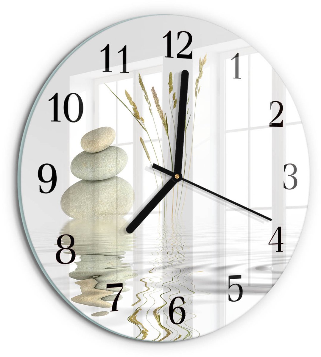 TULUP Wandklok - Stenen Moderne Glazen Wandklok - 30fi cm - Wit Wandklok Glas Met Motief - Zwarte Handen - Ronde Wandklok - Moderne Wandklok Glas - Wandklok Glas Decoratie Wit - Stenen