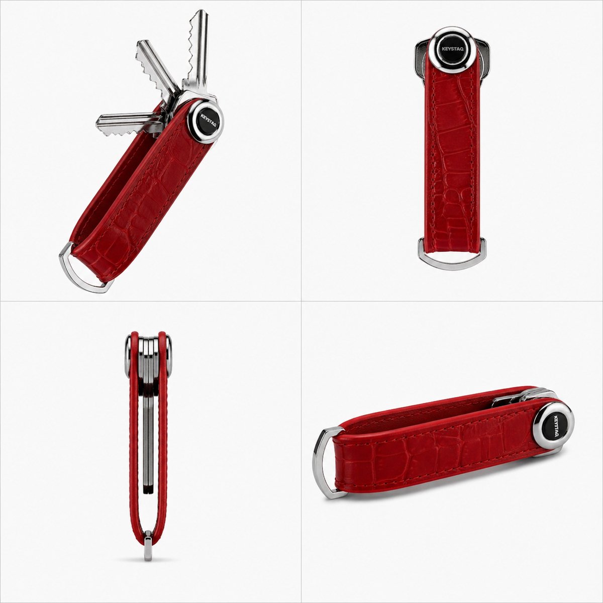 Keystaq Sleutelhanger / Sleutel Organizer – Compacte Sleutelhouder – Tot 8 Sleutels – Leer – Rood Structuur