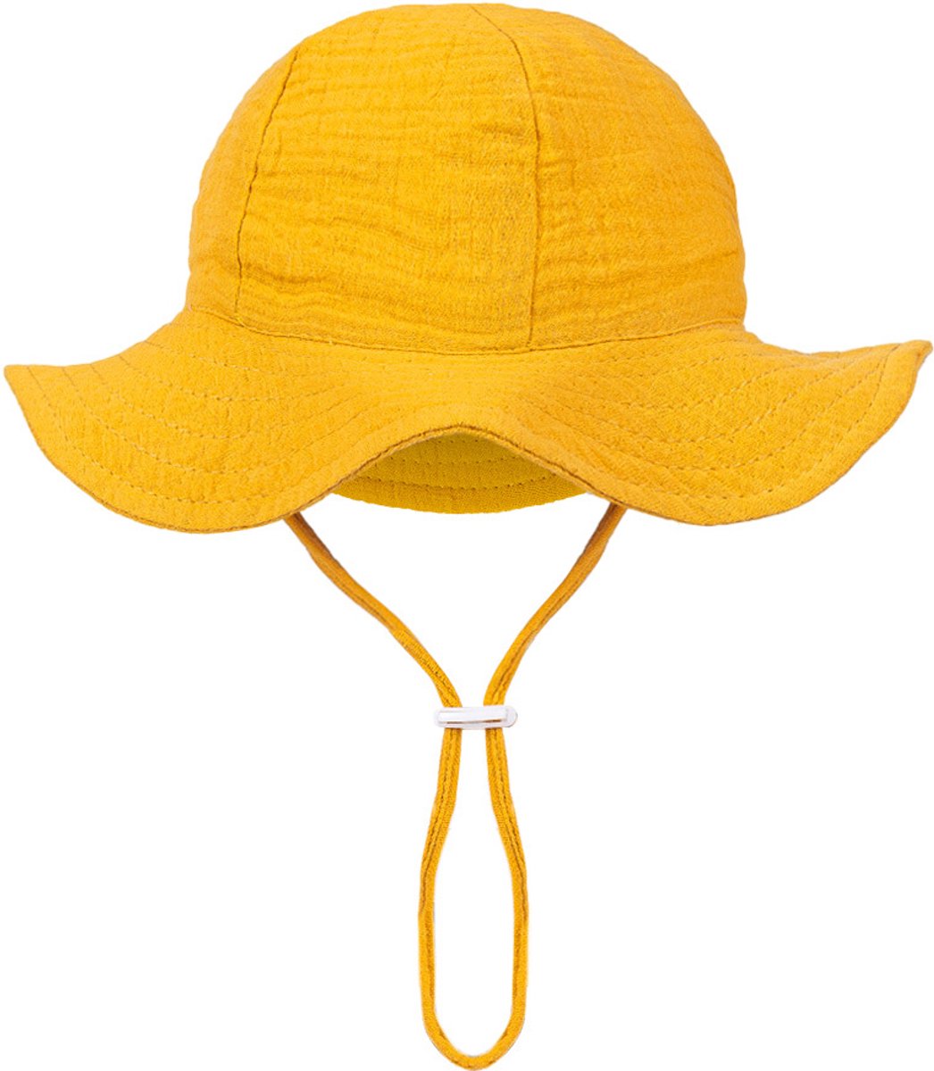 VHV-Zonnehoedje baby - Babyhoedje meisje - Zonnehoedje kind - UV-hoedje baby - Verstelbaar - Katoen - UV-bescherming - Voor strand en vakantie - 1-3 jaar - Gembergeel