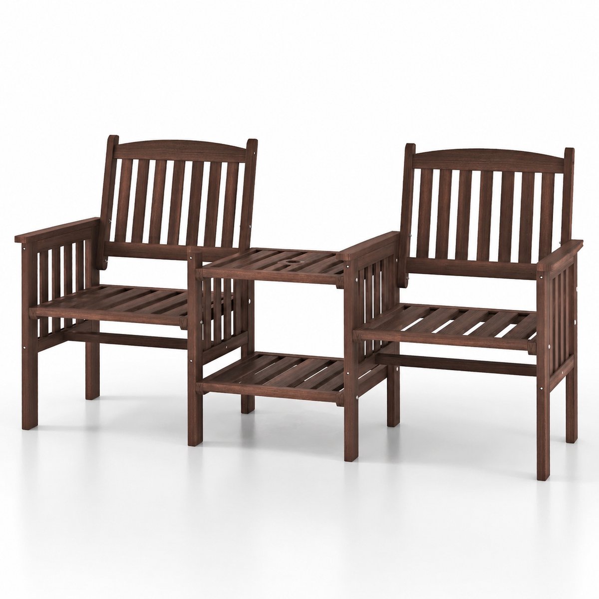 Sello! tuinset vaste tafel – loveseat – tuinbank – balkon – tuin – compact – massief dennenhout – parasol gat – 150kg per stoel