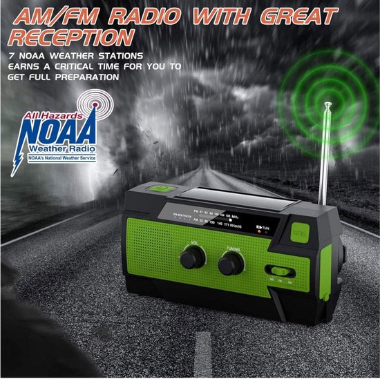Radio d'urgence - Remontage Solar 4 000 mAh - MODÈLE 2024 - Banque d'énergie Solar Énergie solaire - Forfait d'urgence de Survie - Lampe de poche rechargeable - Forfait d'urgence - Ration d'urgence