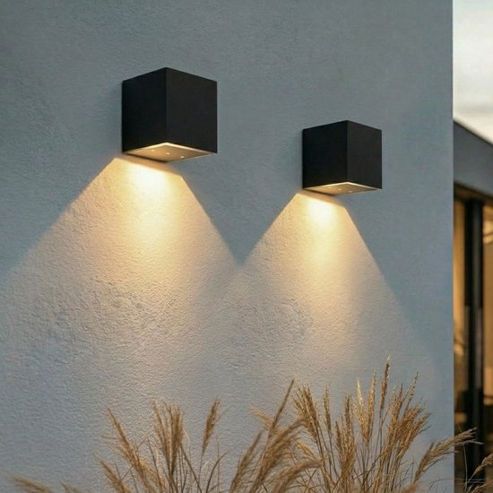 Luminize Solar tuinverlichting met schemersensor - 2 stuks - tuinverlichting op zonne energie - solar wandlamp buiten - 10x10x10cm - buitenlamp