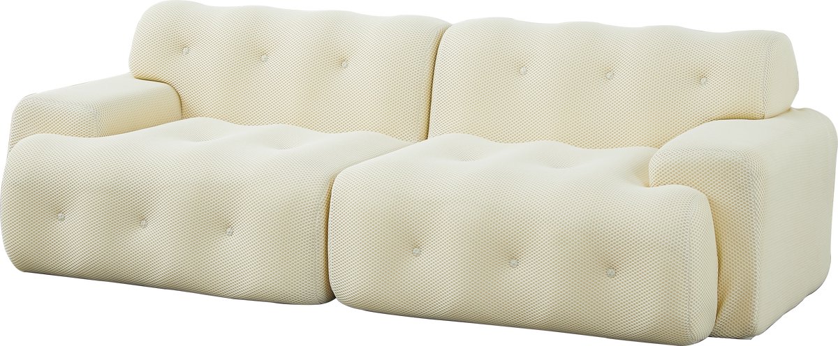 REDOM - 2-Zits Bank - Brede Armleuningen En Knopenstiksel - Modern - Voor Woonkamer - Stof - Beige - 224 X 104 X 66 Cm