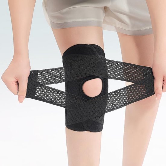 Verstelbare kniebrace - Unisex - Kniebrace met zijstabilisatoren - Ideaal voor hardlopen, sporten en patellacompressie - Voor artritispijn, meniscusscheuren en herstel van peesontstekingen - Zwart - Maat M