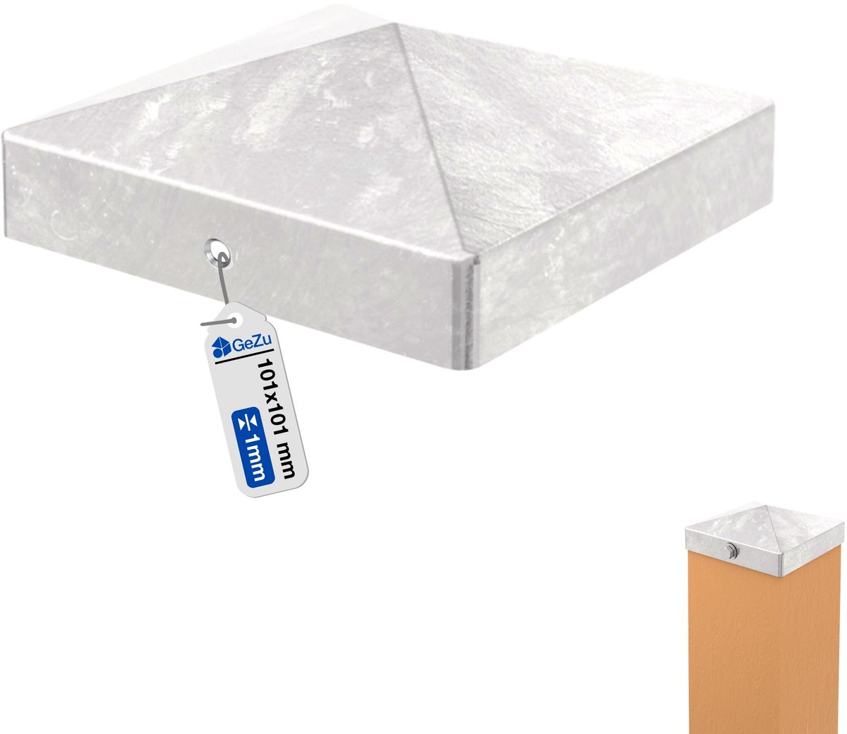 GeZu Impex Paalkappen Thermisch verzinkt 101 x 101 mm afdekkap afdek palen kapjes voor schuttingpalen