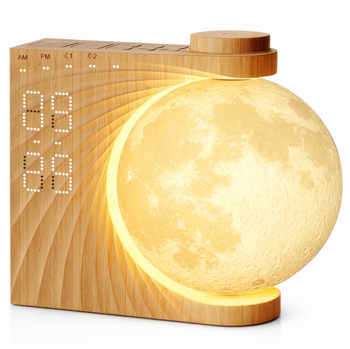 BP® Wake Up Light - Lichtwekker - Wake Up Maanlamp - Digitale Wekker met geluiden en 10 Kleuren - RGB functie - Bruin