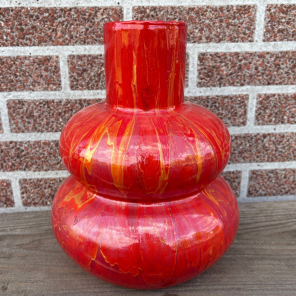 Vazenfabrique Handgemaakte Vaas 'Frost' - Rood/oranje met goud