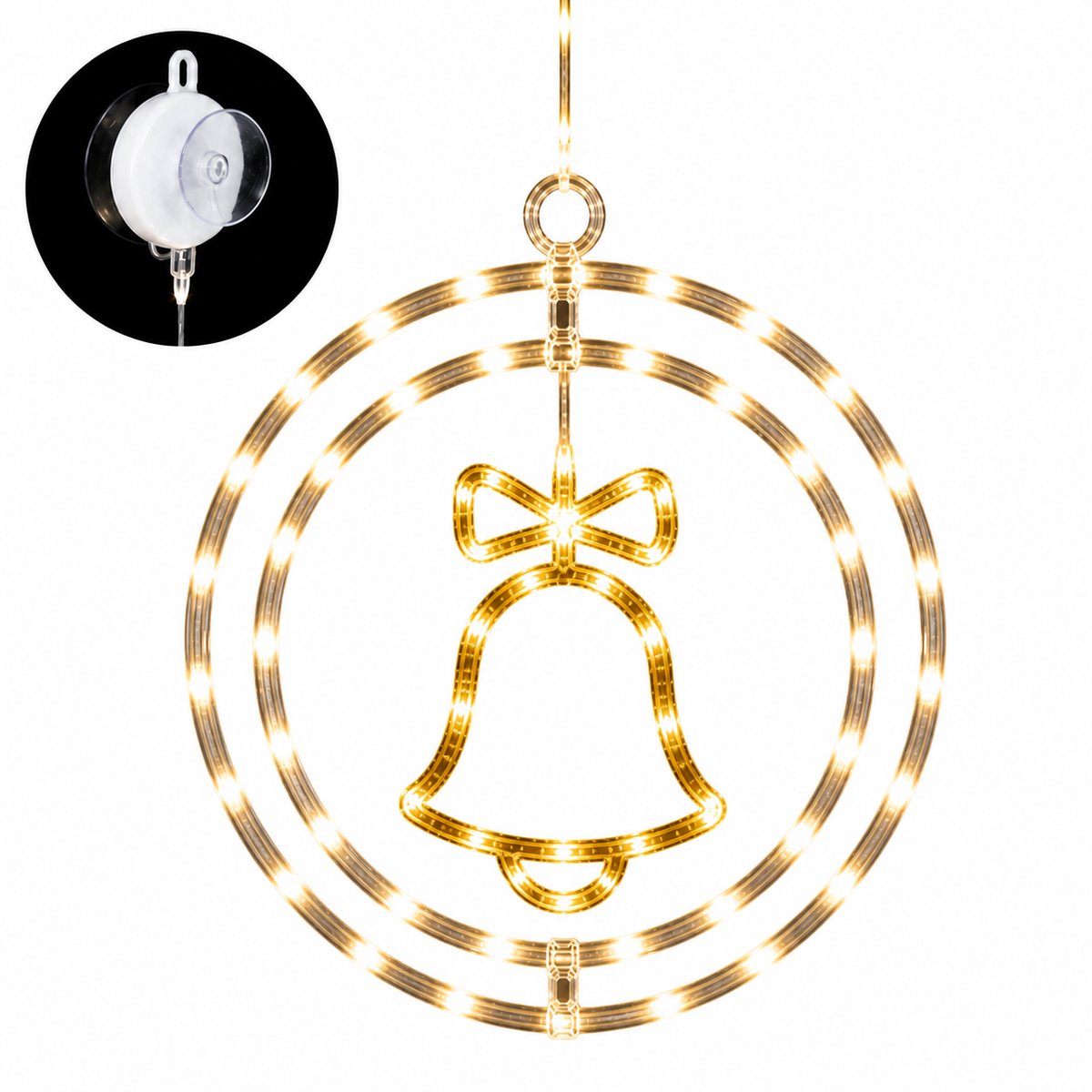 EasyMart LED Kerstbel Raamdecoratie 32 cm – 80 LED Knipperfunctie – Perfect Kerstcadeau – Raamlamp op Batterij met Zuignap