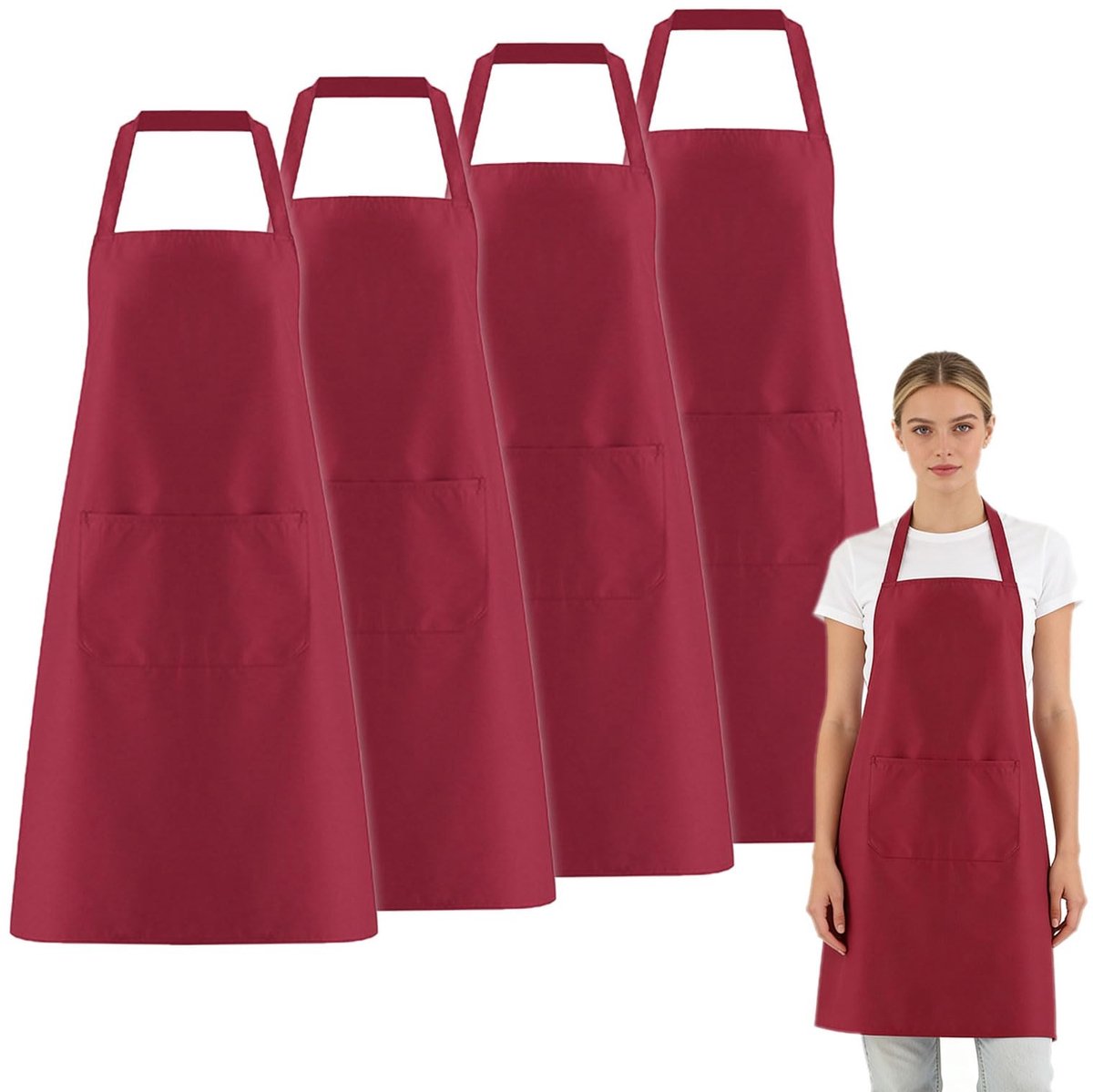aladdien - Keuken Schort Set - Persoonlijkiseerbaar BBQ Schort - Perfect voor Mannen en Vrouwen - Rood Wijnkleur - Keukenaccessoires - Ideaal voor k...