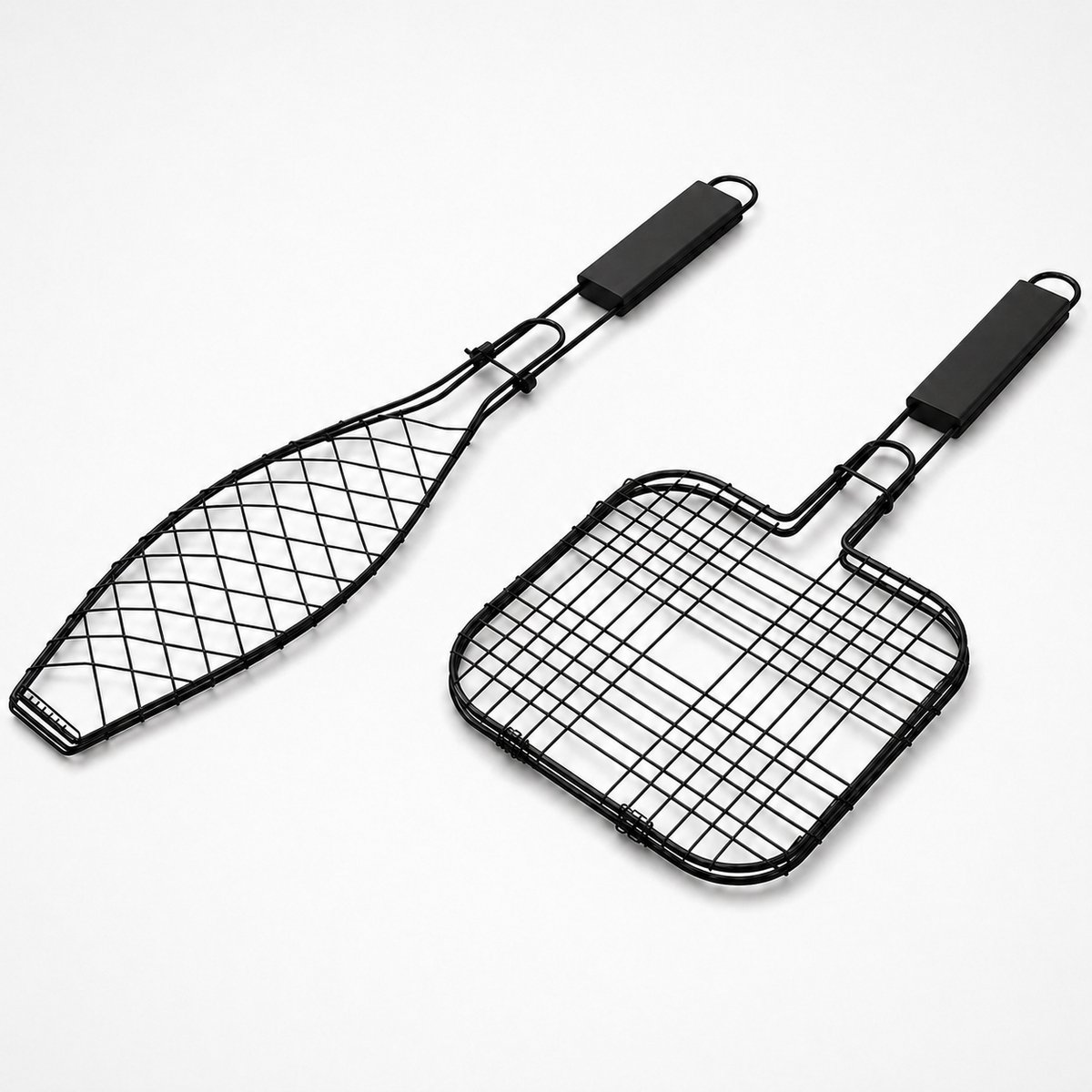 Narvie BBQ Grill Set - Vis Grillmand en Hamburger Grill Klem - 2-delige Barbecue Set - Zwart