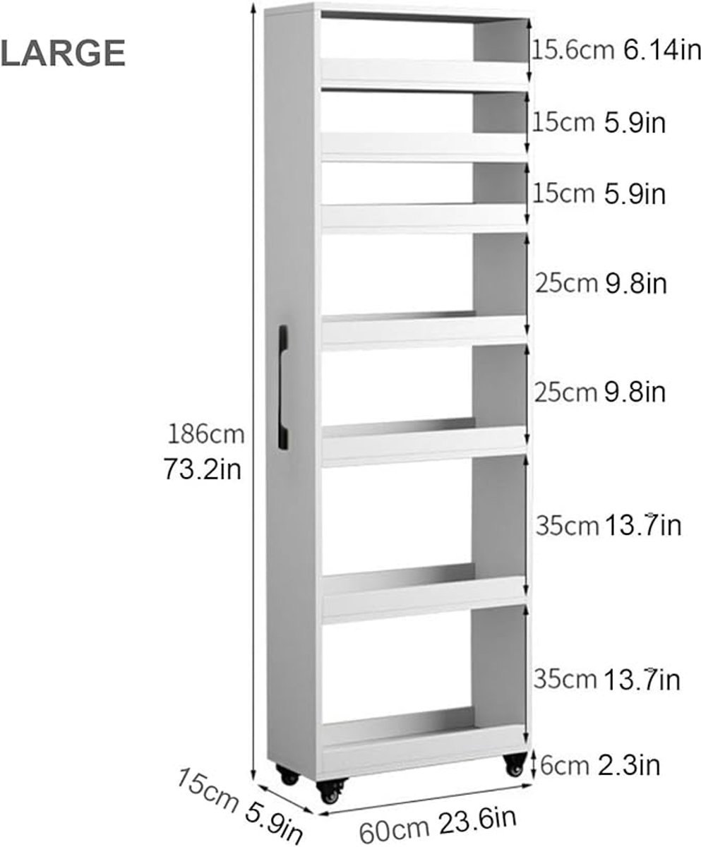 Opbergkar op Wielen 7-Laags 15 cm Smal – Uitschuifbare Keukentrolley & Kruidenrek met Dubbele Opslag – Verrijdbare Smalle Kast voor Keuken, Badkamer en Wasruimte – 15x??x?? cm – Houtkleur