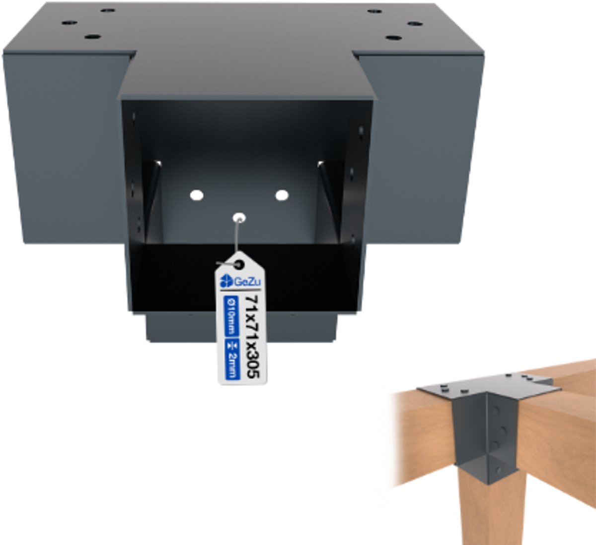 GeZu Impex Paalverbinder voor pergola X 71 × 71 mm Antraciet Poedergecoat – 4-weg Hoekverbinder voor Pergola en Buitenconstructies