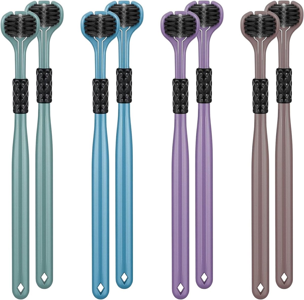 Set van 8 driezijdige tandenborstels voor optimale mondhygiëne, reizen, volwassenen en kinderen