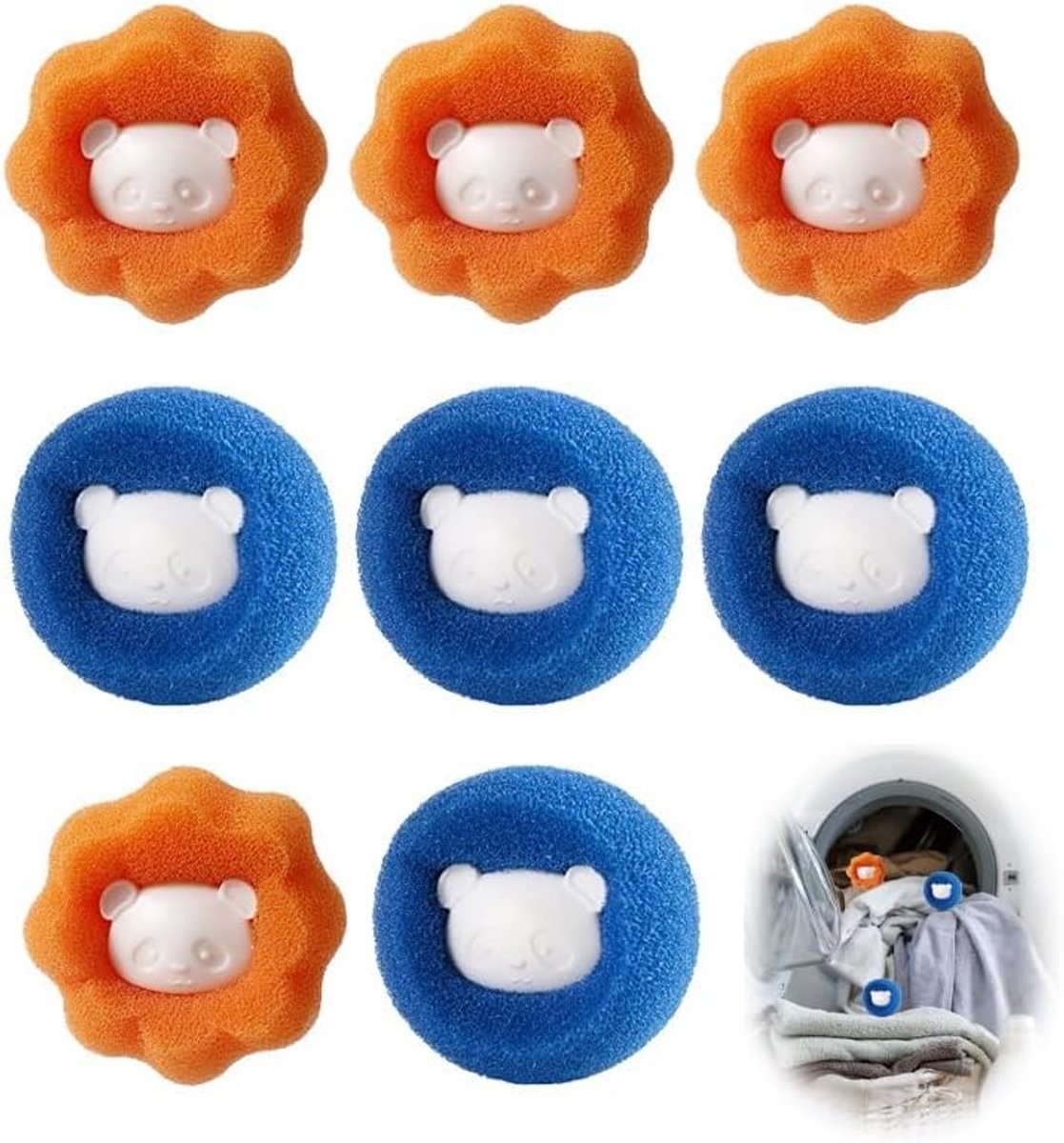 8 stuks haarvangers wasmachine, anti-haren wasmachine voor kleding en beddengoed, vermindert klitten, wasbal, pluisfilter voor het verwijderen van dierenharen (oranjeblauw)