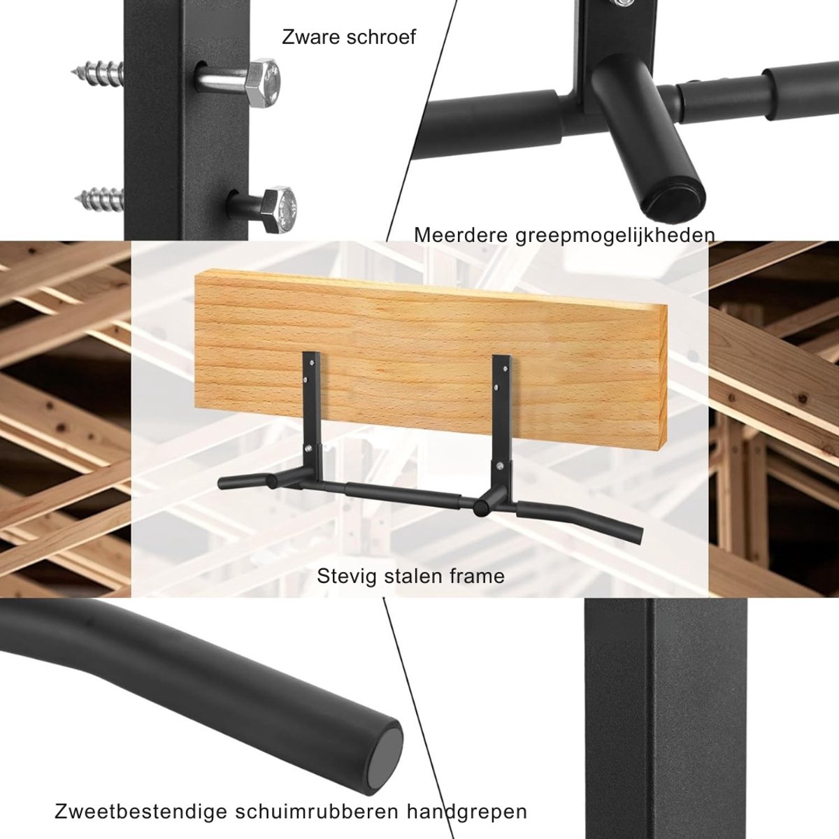 YOR® Pull Up Bar - Wasstrips - Pull Up Station - Zwart - ‎ 43cm x 15cm x 11cm thumbnail 3