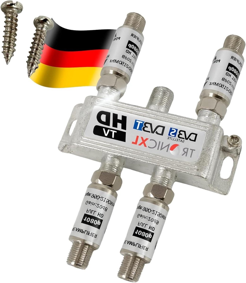Satellietsplitter Versterker - Antenneverdeler Signaal - Betere TV Ontvangst - 4-voudige Verdeel - 80 dB - Zilver