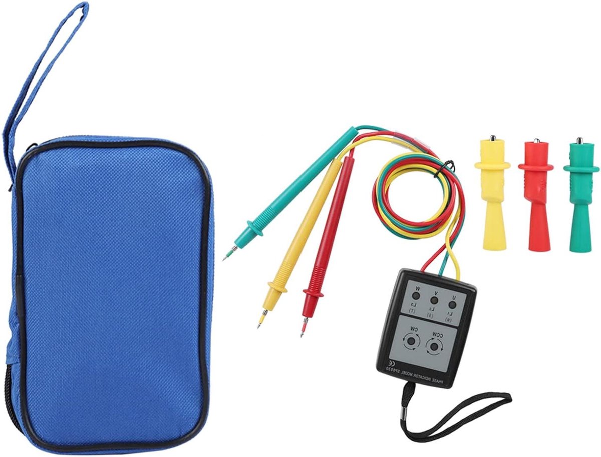 Fasevolgorde Tester - Rotatietester - Driefasen Controle - LED en Zoemer - AC 200-480V - Grijs