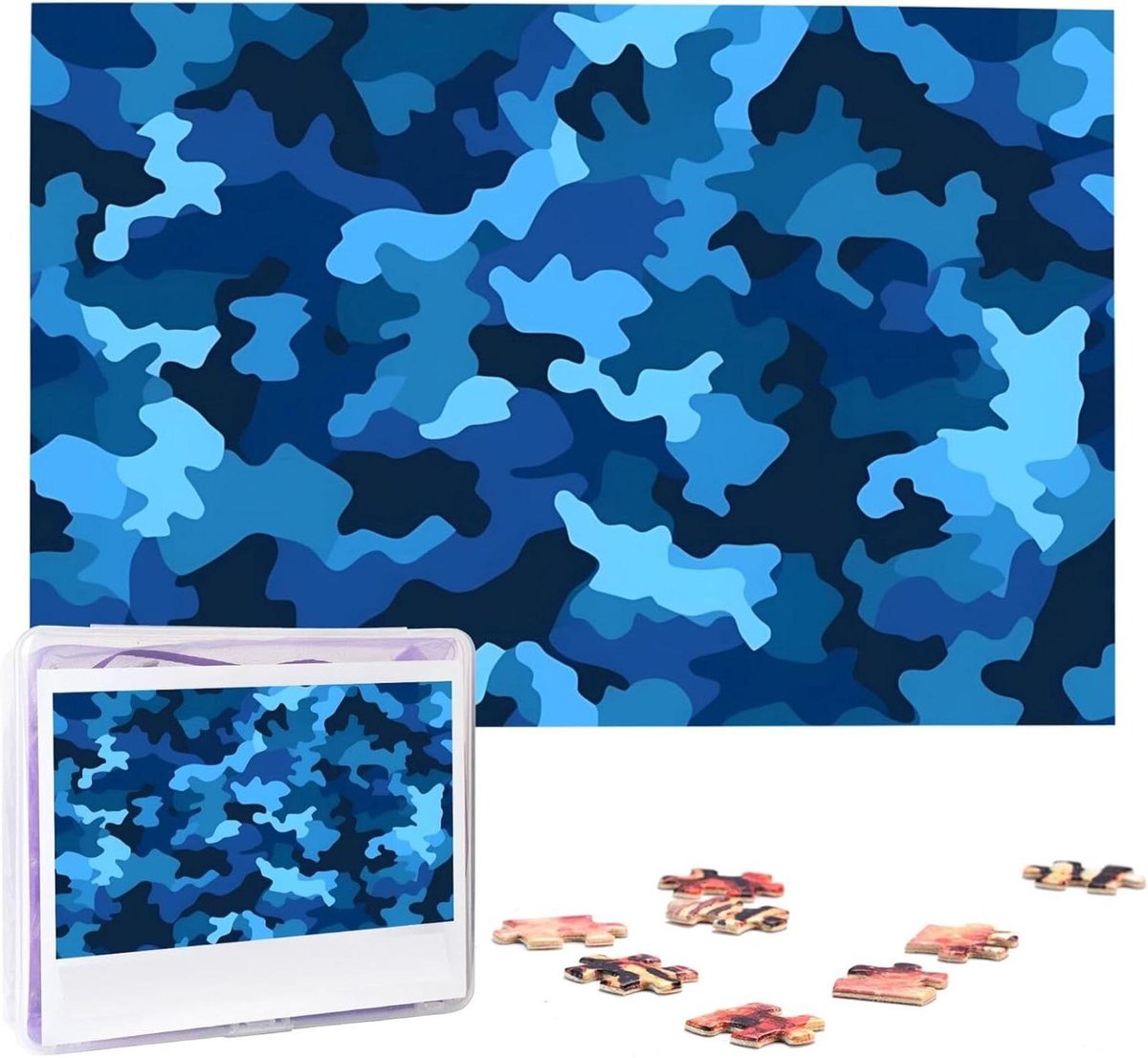 Houten Puzzel - Foto Puzzel - Ontspanning Thuis - Gepersonaliseerd Ontwerp - 1000 Stukjes - Blauw Camo