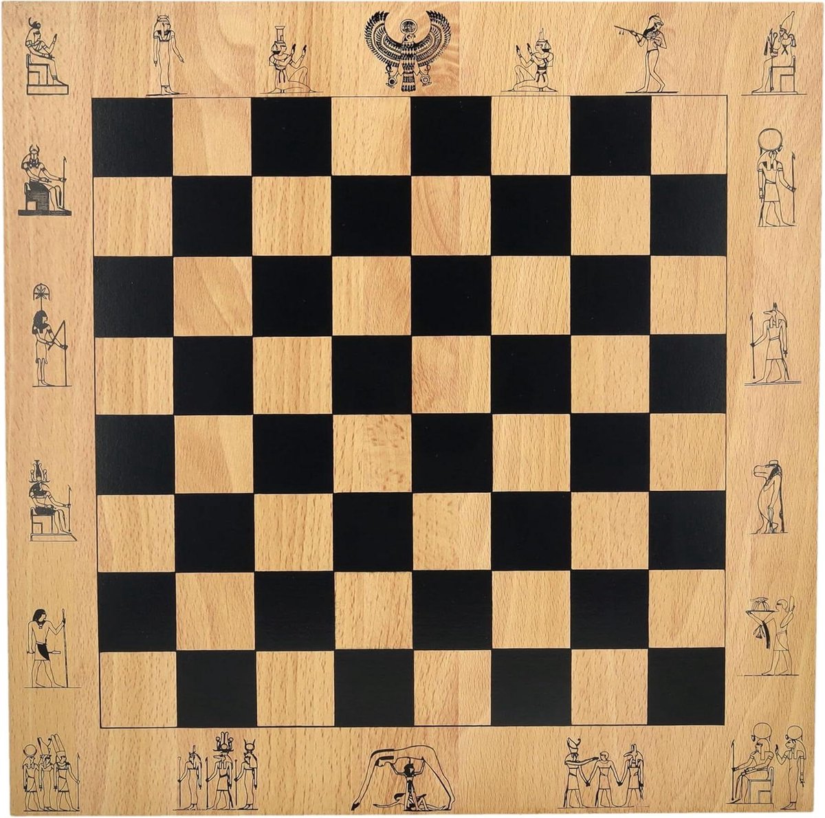 Schaakbord Hout - Strategisch Spel - Culturele Reis - Egyptische Hiërogliefen - 36 cm - Bruin Zwart